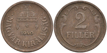 Венгрия 2 филлера 1940 BP KM 506 бронза 4115-1218