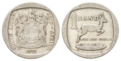ЮАР 1 ранд 1991 KM 138 медь плакированная никелем 4627-231