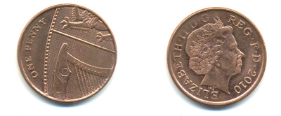Великобритания 1 пенни 2010 Елизавета II (1952-2022) KM 1107, Spink B6 сталь плакированная медью 177-1223