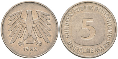 ФРГ 5 марок 1982 F KM 140.1 медно-никель 4557-1042