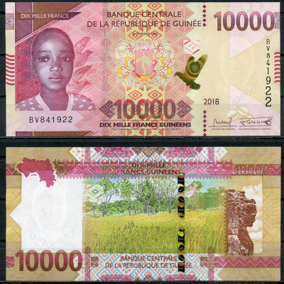 Гвинея 10000 франков 2018 девочка, гора Лаура (женщина Мали) Pick NEW бумага UNC (пресс) 448-143-3