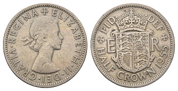Великобритания 1/2 кроны 1955 Елизавета II (1952-2022) KM 907, Spink 4145 медно-никель 4692-434