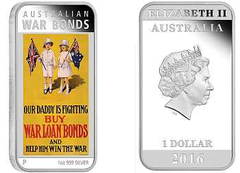 Австралия 1 доллар 2016 1-я Мировая война, постер Покупайте военный займ, коробка, сертификат KM NEW серебро PROOF 3-4-6-06
