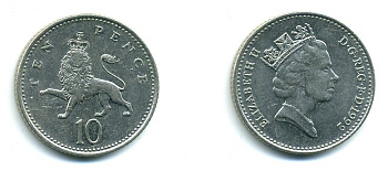 Великобритания 10 пенсов 1992 Елизавета II (1952-2022) KM 938b, Spink 4367 (F4) медно-никель 59-1245