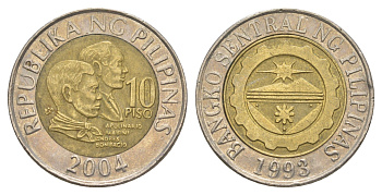 Филиппины 10 писо 2004 KM 278 биметалл 4635-1243