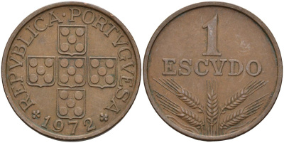 Португалия 1 эскудо 1972 KM 597 бронза 4126-613