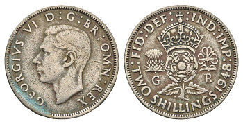 Великобритания 2 шиллинга (флорин) 1948 Георг VI (1936-1952) KM 865, Spink 4102 медно-никель 4663-251