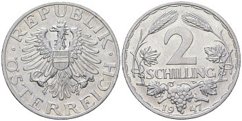 Австрия 2 шиллинга 1947 KM 2872 алюминий aUNC 202-424