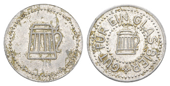 Германия жетон в 1 "стакан пива" ND диаметр 24 мм, вес 1,1 гр алюминий 4638-814