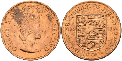 Джерси 1/12 шиллинга 1966 900 лет Нормандскому завоеванию KM 26 бронза UNC 4367-342