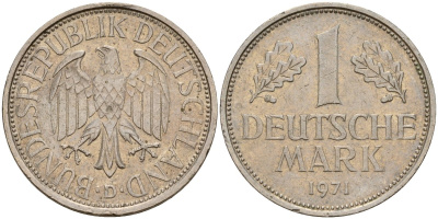 ФРГ 1 марка 1971 D KM 110, J. 385 медно-никель 4159-1121