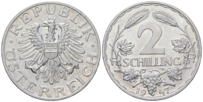 Австрия 2 шиллинга 1947 KM 2872 алюминий aUNC 202-424