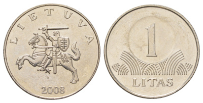 Литва 1 лит 2008 KM 111 медно-никель UNC 4624-716