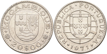 Португальский Мозамбик 20 эскудо 1971 KM 87 никель 114-1022