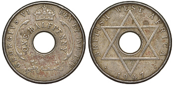 Британская Западная Африка 1/2 пенни 1947 H, Георг VI KM 18 медно-никель 25-1757