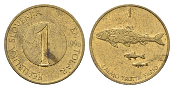 Словения 1 толар 1996 рыбы KM 4 латунь 4702-518