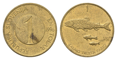 Словения 1 толар 1996 рыбы KM 4 латунь 4702-518
