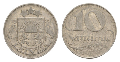 Латвия 10 сантимов 1922 год-тип KM 4 никель 4658-1236
