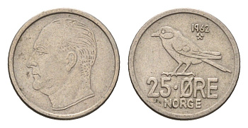Норвегия 25 эре 1962 Улаф V (1957-1991) KM 407 медно-никель 4702-269