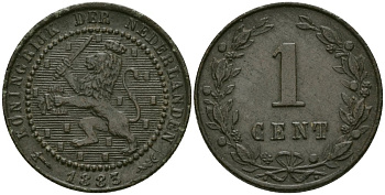 Нидерланды 1 цент 1883 Виллем III KM 107 бронза 4576-1036