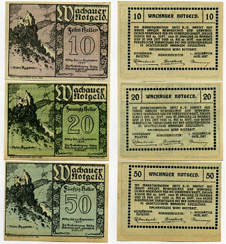 Австрия, Вахау набор из 3 банкнот 10, 20, 50 геллеров 1920 30 сентября 1920, нотгельд, земля Нижняя Австрия   бумага  UNC (пресс) 7555-28-4-2