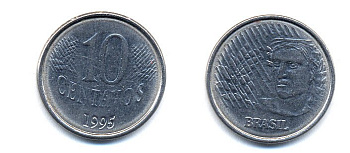 Бразилия 10 сентаво 1995 голова свободы KM 633 нержавеющая сталь aUNC 51-4545