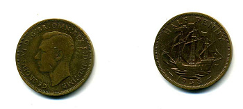 Великобритания 1/2 пенни 1938 Георг VI (1936-1952) KM 844, Spink 4115 бронза 83-1652