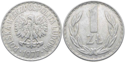 ПОЛЬША 1 ЗЛОТЫЙ 1977 MW KM 49.1 алюминий 117-311