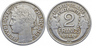 Франция 2 франка 1948 В KM 886a.2 алюминий 3856-745