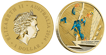 Австралия 1 доллар 2014 серия сверхспособности, невидимость, цветная эмаль KM NEW алюминиевая бронза UNC M44-1