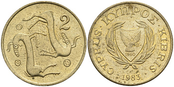 Кипр 2 цента 1983 KM 54.1 никель латунь 4174-1224