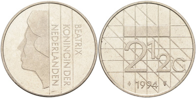 Нидерланды 2 1/2 гульдена 1994 Беатрикс (1980-2013) KM 206 никель 4590-731