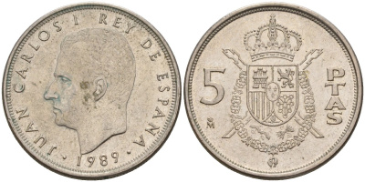 Испания 5 песет 1989 Хуан Карлос I (1975 - 2014) KM 823 медно-никель 4155-744