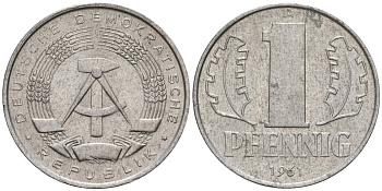 ГДР 1 пфенниг 1961 A KM 8.1 алюминий 39-1117