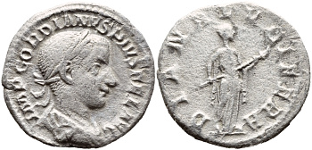 Римская Империя денарий 141-142 Гордиан III DIANA LVCIFERA Рим Very fine RIC 127 серебро 270-231