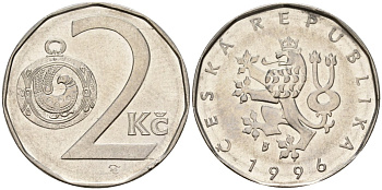 Словакия 2 кроны 1996 KM 9 сталь плакированная никелем 4152-916