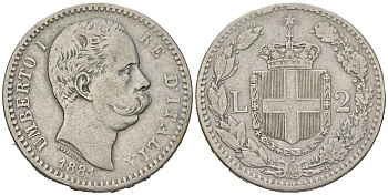 Италия 2 лиры 1881 R, Умберто I (1878-1900) KM 23 серебро 63-426