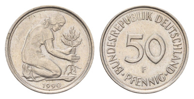 ФРГ 50 пфеннигов 1990 F KM 109.2, J. 384a медно-никель 187-1026