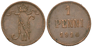 Россия для Финляндии 1 пенни 1916 Николай II (1894-1917) Биткин 476 медь 4615-343