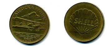 США ЖЕТОН ND SHELL, ТРАНСАТЛАНТИЧЕСКИЙ ПОЛЕТ ОЛКОКА И БРАУНА, 26 мм, 5,0 гр латунь 179-846