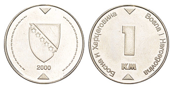 Босния и Герцеговина 1 марка 2000 KM 118 сталь плакированная никелем UNC 4646-1021