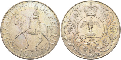 Великобритания 25 пенсов 1977 25 лет со дня коронации Елизаветы, Елизавета II (1952-2022) KM 894, Spink 4136 медно-никель 4552-613