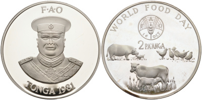 Тонга 2 паанга 1981 FAO, домашние животные, король Тауфа’ахау Тупоу IV (1967-2006) KM 73a серебро PROOF 1069-6-32