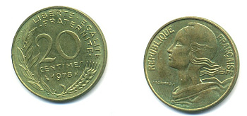 ФРАНЦИЯ 20 САНТИМОВ 1978 KM 930 медь алюминий никель 25-211