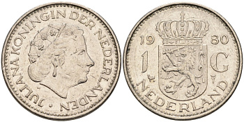 Нидерланды 1 гульден 1980 Юлиана (1948-1980) KM 184а никель 4573-454