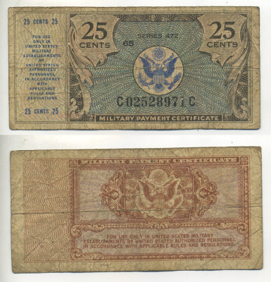 США 25 ЦЕНТОВ 1948 СЕРИЯ 472, ДЛЯ ВООРУЖЕННЫХ СИЛ Pick M17 бумага 7214-15-3-2