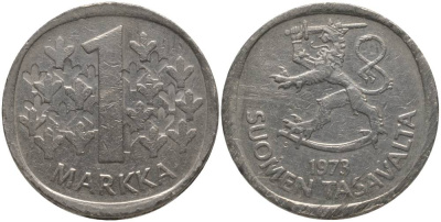ФИНЛЯНДИЯ 1 МАРКА 1973 S KM 49a медно-никель 181-131