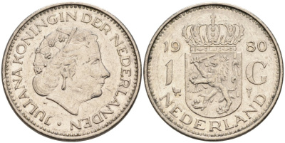 Нидерланды 1 гульден 1980 Юлиана (1948-1980) KM 184а никель 4573-454
