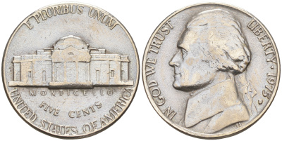 США 5 ЦЕНТОВ 1975 D ДЖЕФФЕРСОН KM A192 медно-никель 190-122