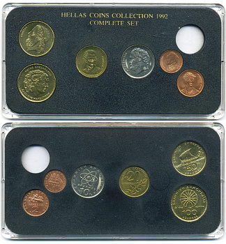 Греция набор из 6 монет 1992 в пластике KM 116, 151, 132, 154, 134, 159 UNC 3-6-3-9
